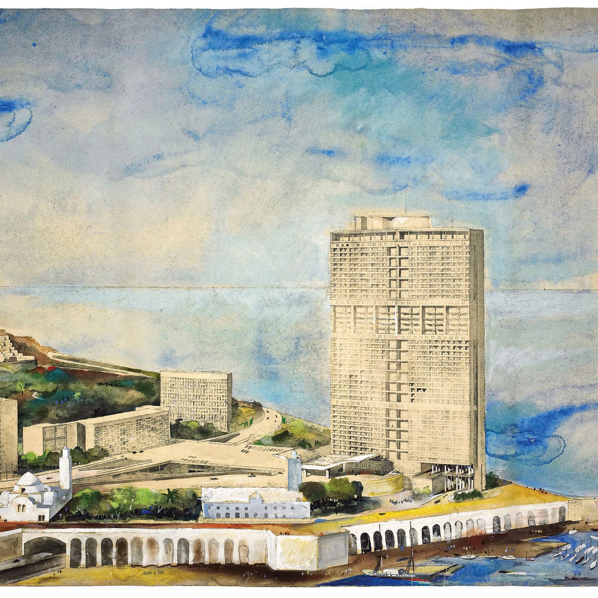 Le Corbusier. Projet de gratte-ciel pour le quartier de la Marine à Alger. (1938)