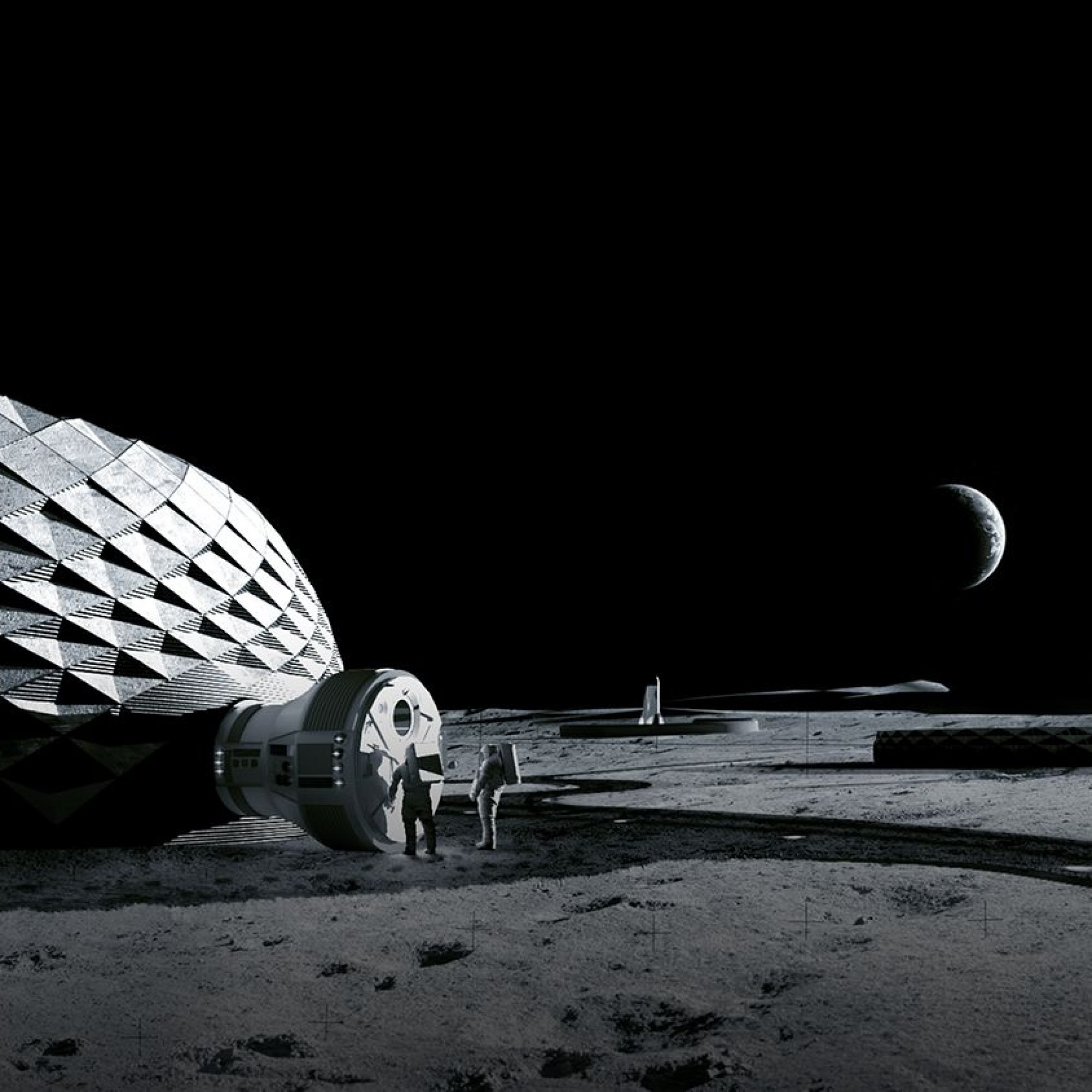 Le cabinet d’architecture BIG développe en collaboration avec ICON et la NASA un projet de station lunaire. Le but est de faire appel à des matériaux de construction locaux et d’utiliser des imprimantes 3D.