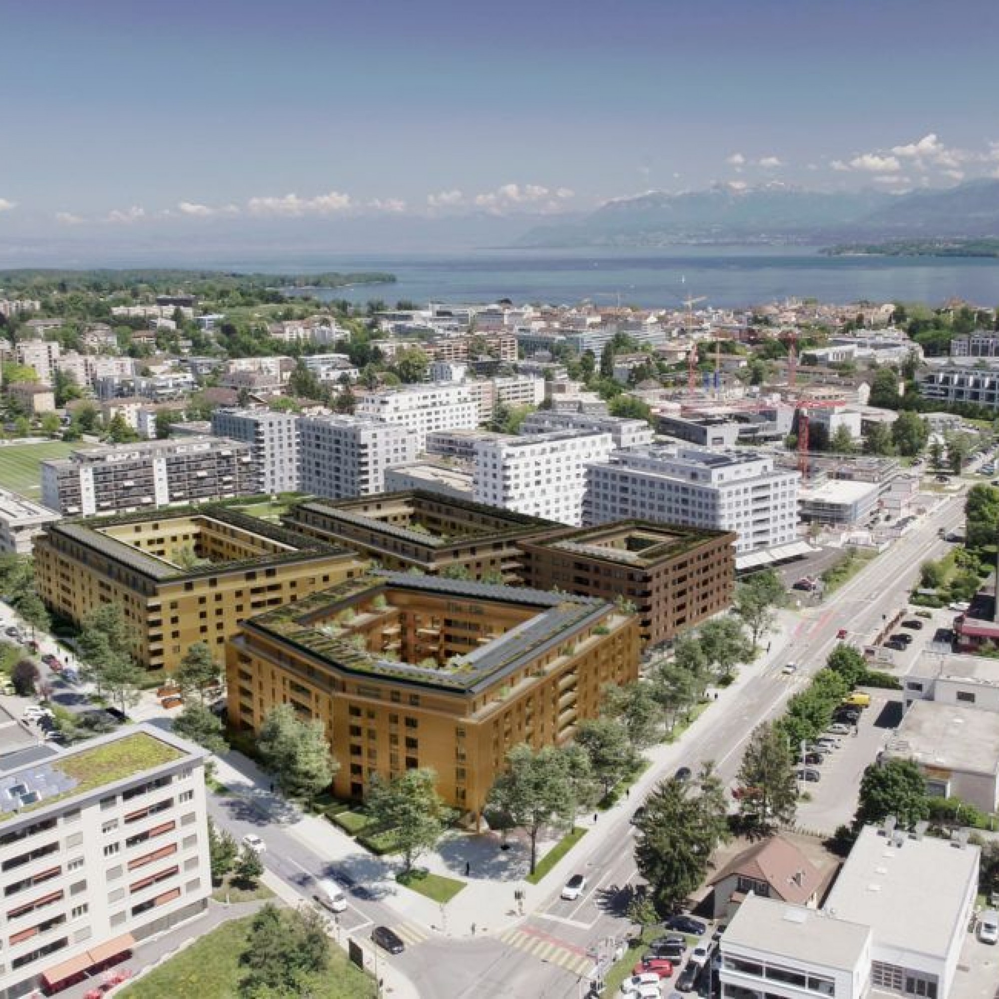 Le futur quartier se présentera avec quatre immeubles aménagés dans une espace paysager propice à la vie sociale.