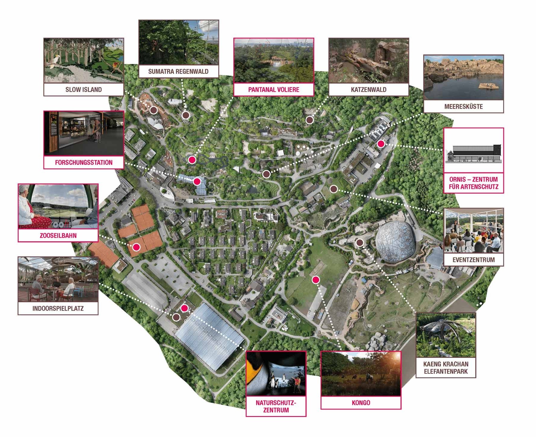 Les projets de construction en un coup d'œil. Les projets jusqu'en 2030 (en rouge) font déjà l'objet d'une planification concrète, les projets à partir de 2031 (en brun) sont en phase de conception étendue.