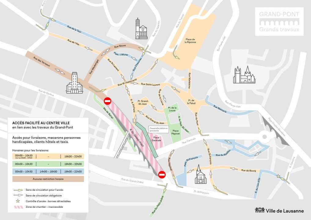 Plan d'accès au centre ville durant la rénovation du pont