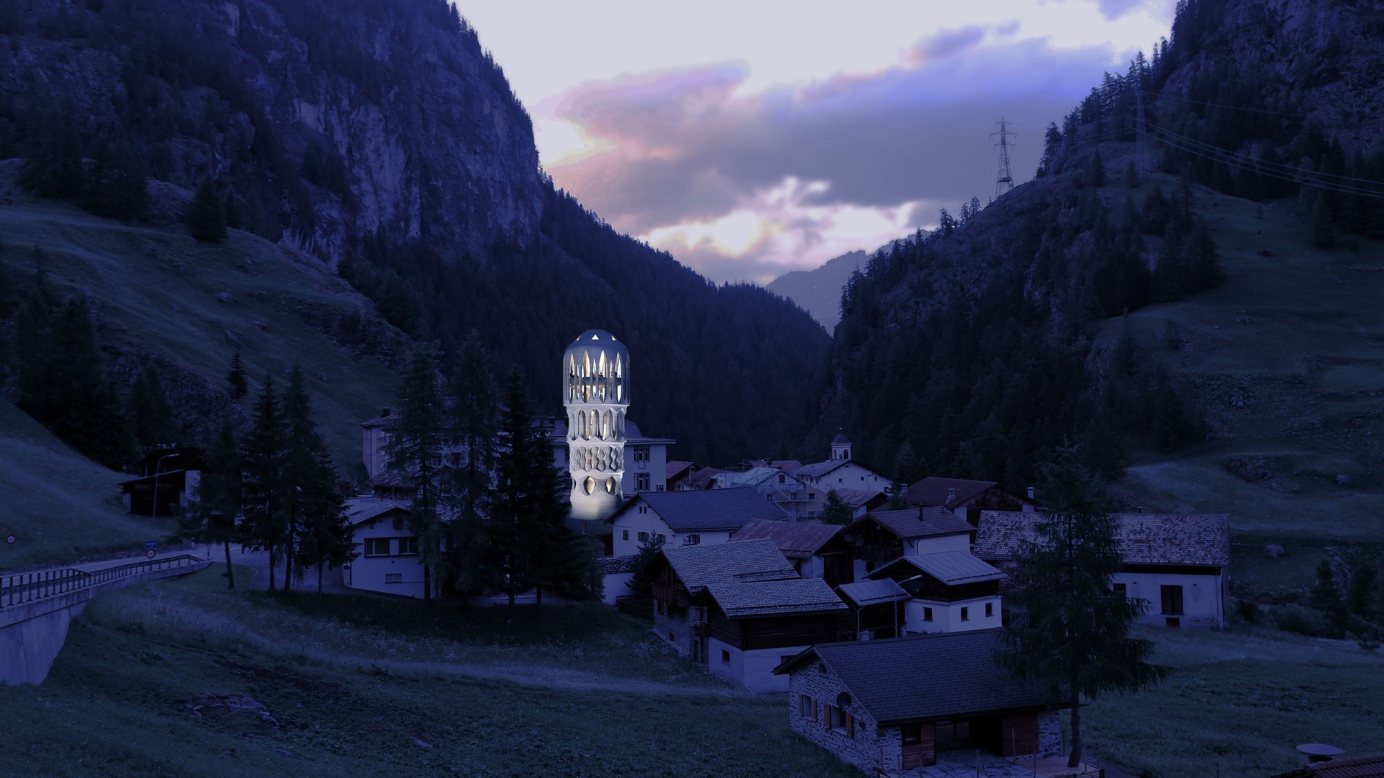 Un nouvel emblème pour Mulegns: la tour est visible de loin. Aussi bien de jour que de nuit.