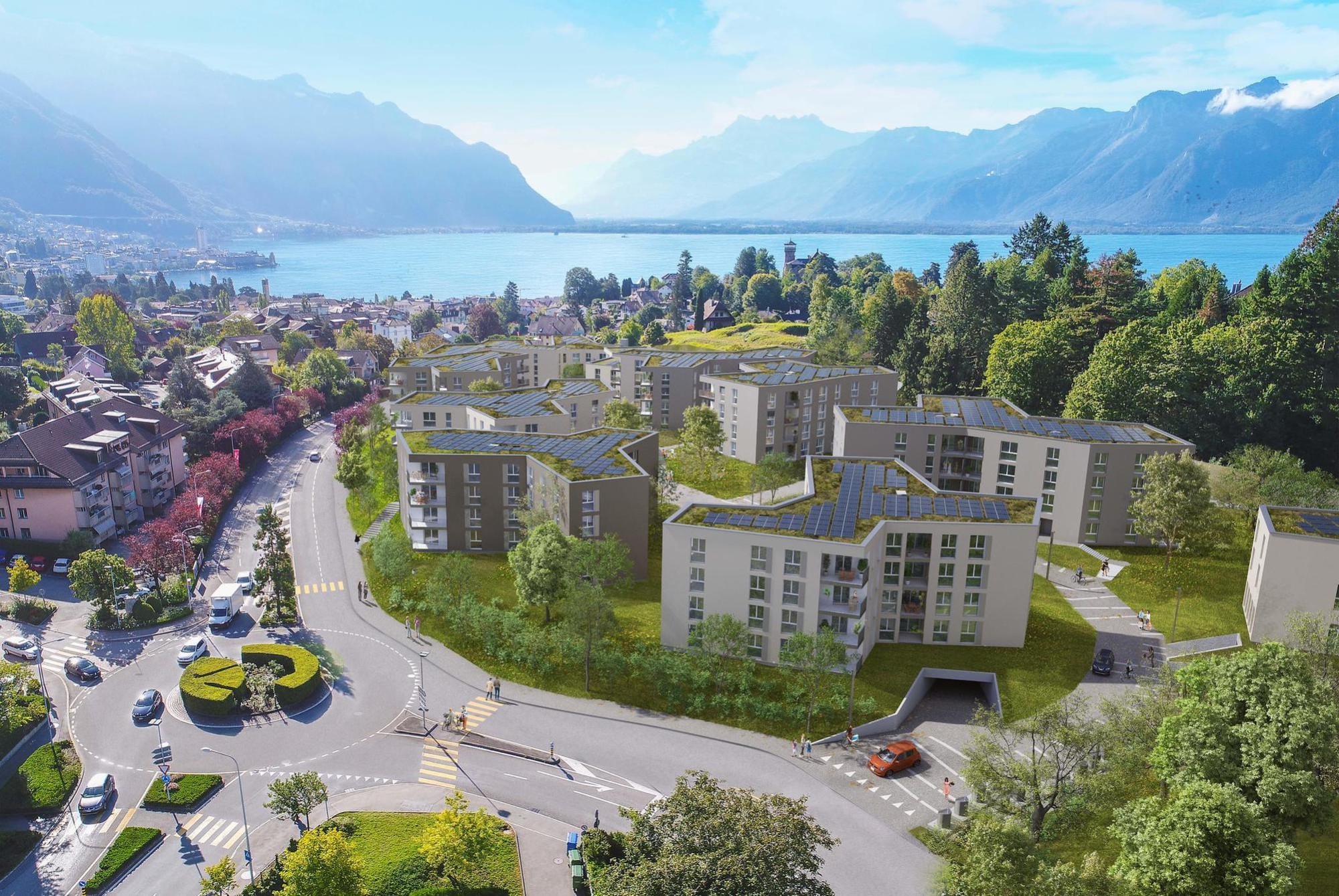 A Montreux, l’écoquartier des Grands Prés prévoit 11 immeubles à l’horizon 2025 pour accueillir un peu plus de 500 nouveaux habitants. Le complexe, dont la forme des immeubles évoque des neurons, prévoit 232 appartements, avec un parking souterrain de 260