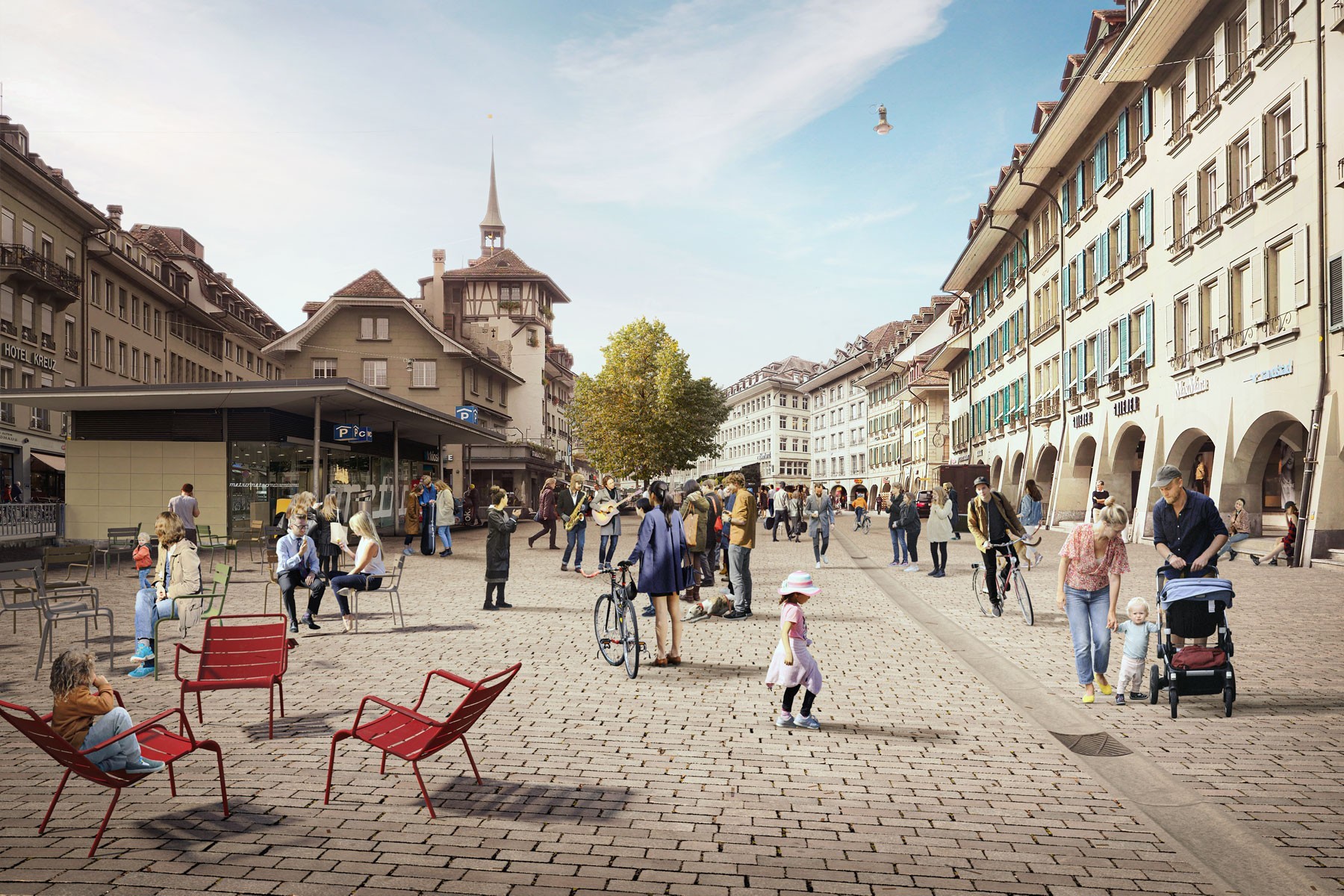 Visualisation du réaménagement de la Waisenhausplatz à Berne.