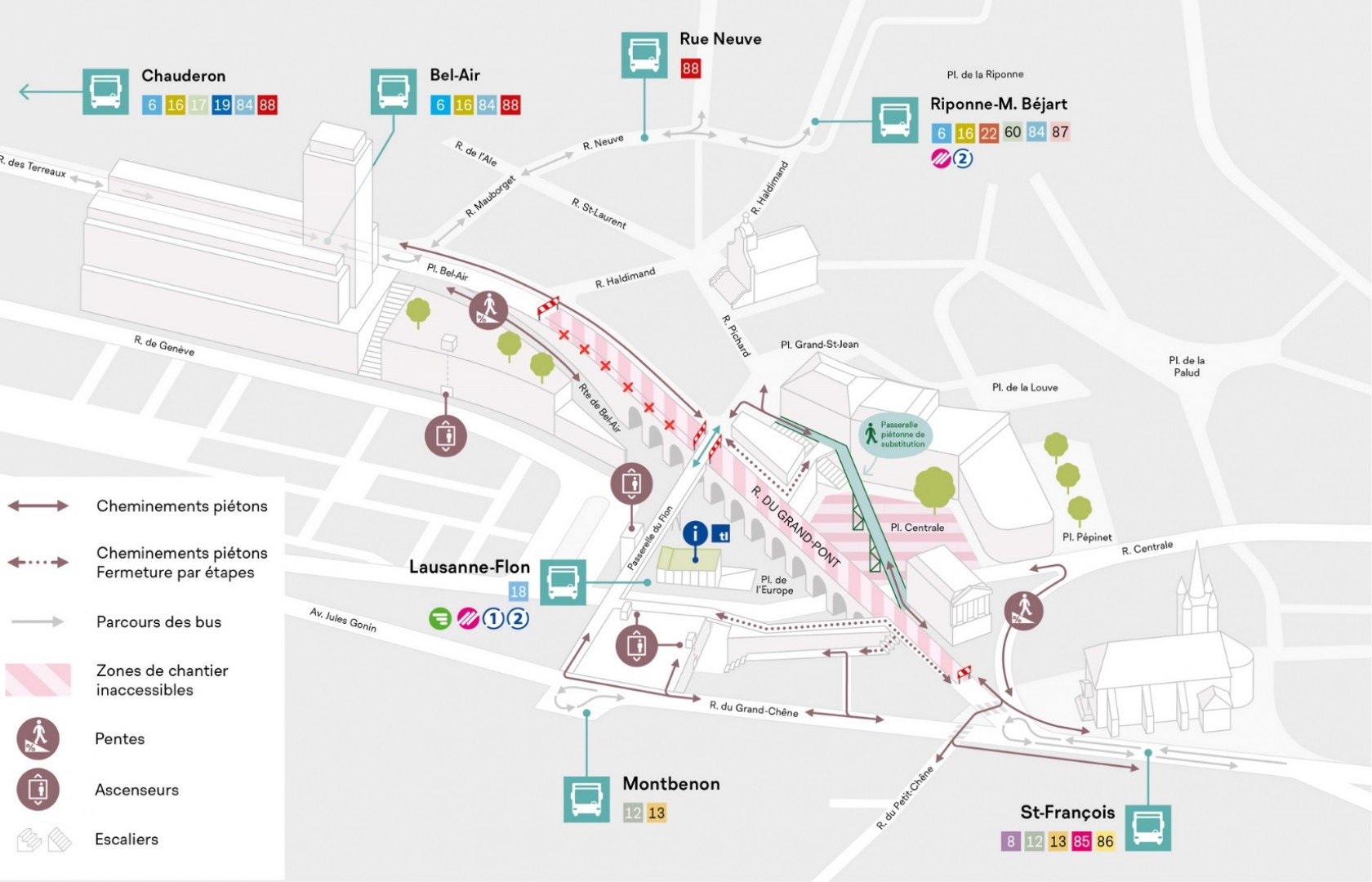 Découvrez les solutions alternatives élaborées par la Ville de Lausanne pour vous accompagner pendant la fermeture du Grand-Pont.