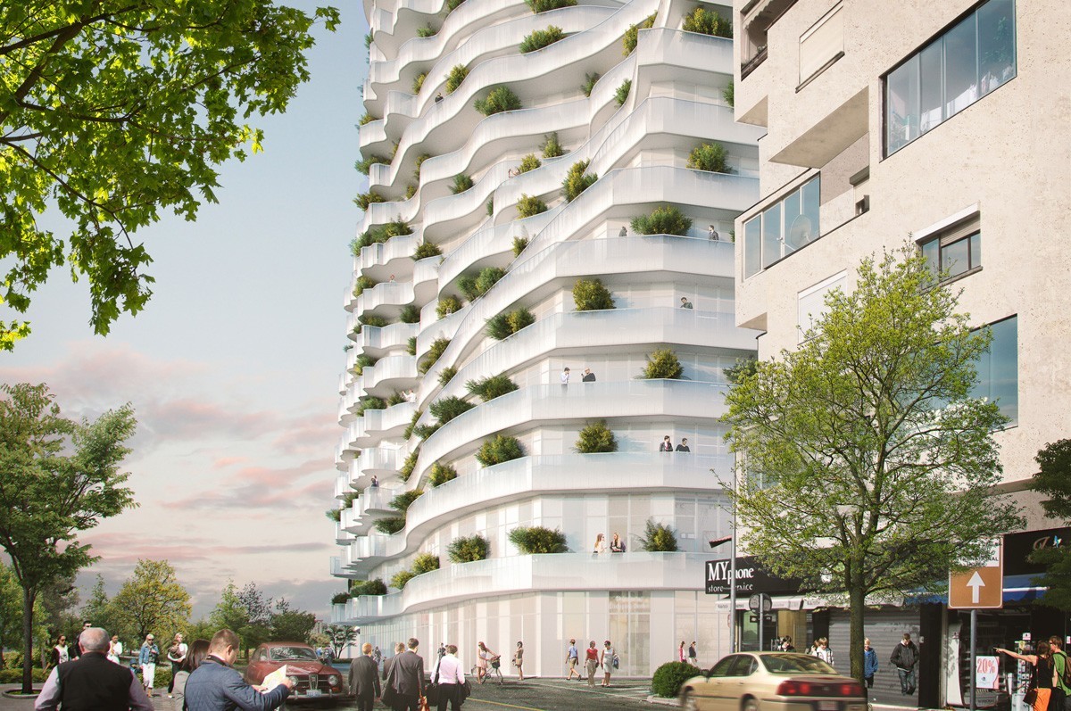 Des appartements sont prévus sur 20 étages, qui présentent tous un plan différent en raison de la forme irrégulière de la façade.