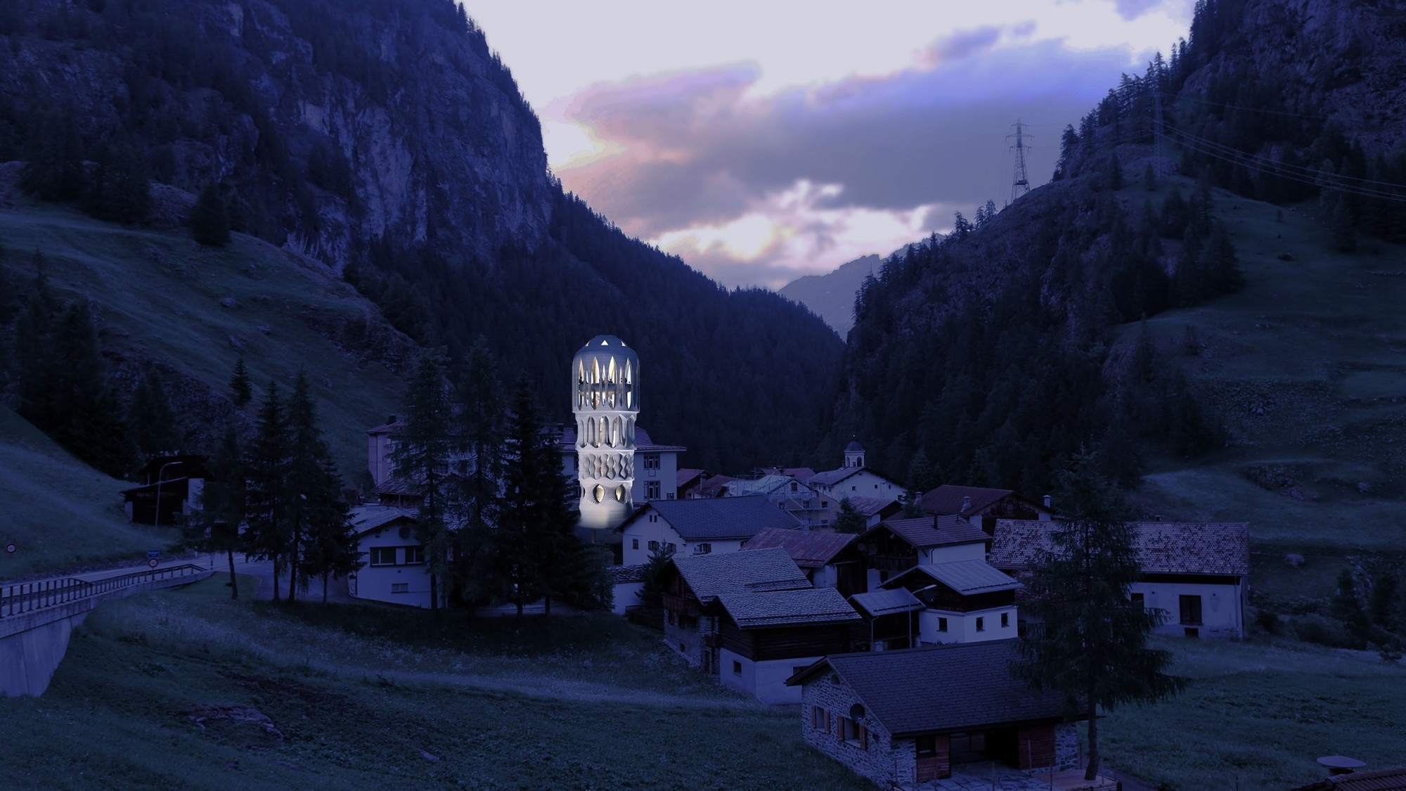 La tour s'intègre parfaitement bien dans le paysage en exaltant sa lumière durant la nuit