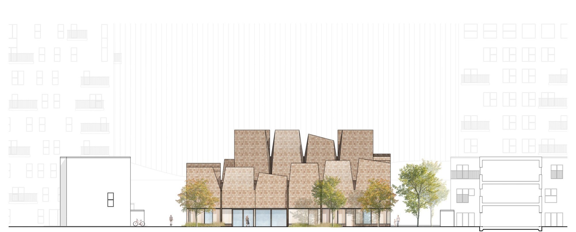 Visualisation du projet de construction de la future église en bois et de ses alentours.