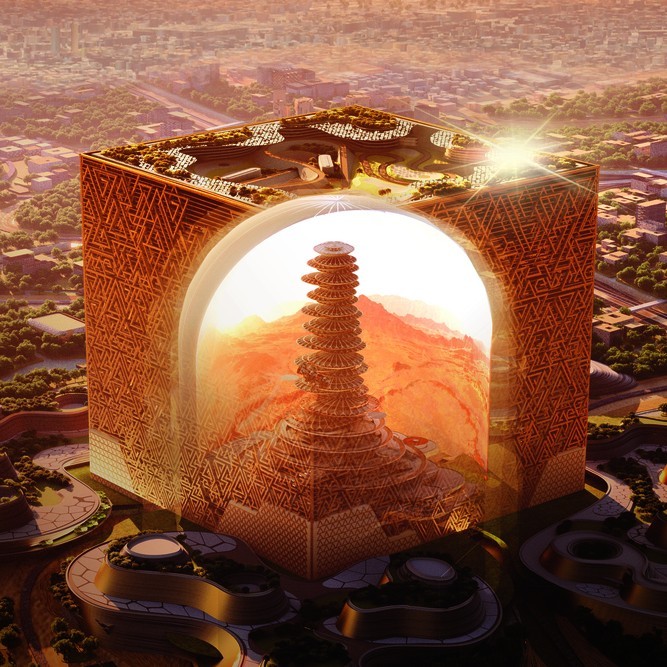 A l'intérieur du cube de 400 m de haut et de large se trouvent des logements, des commerces et des hôtels de toutes sortes. Une ville future sera créée à l'intérieur de la ville de Ryad.