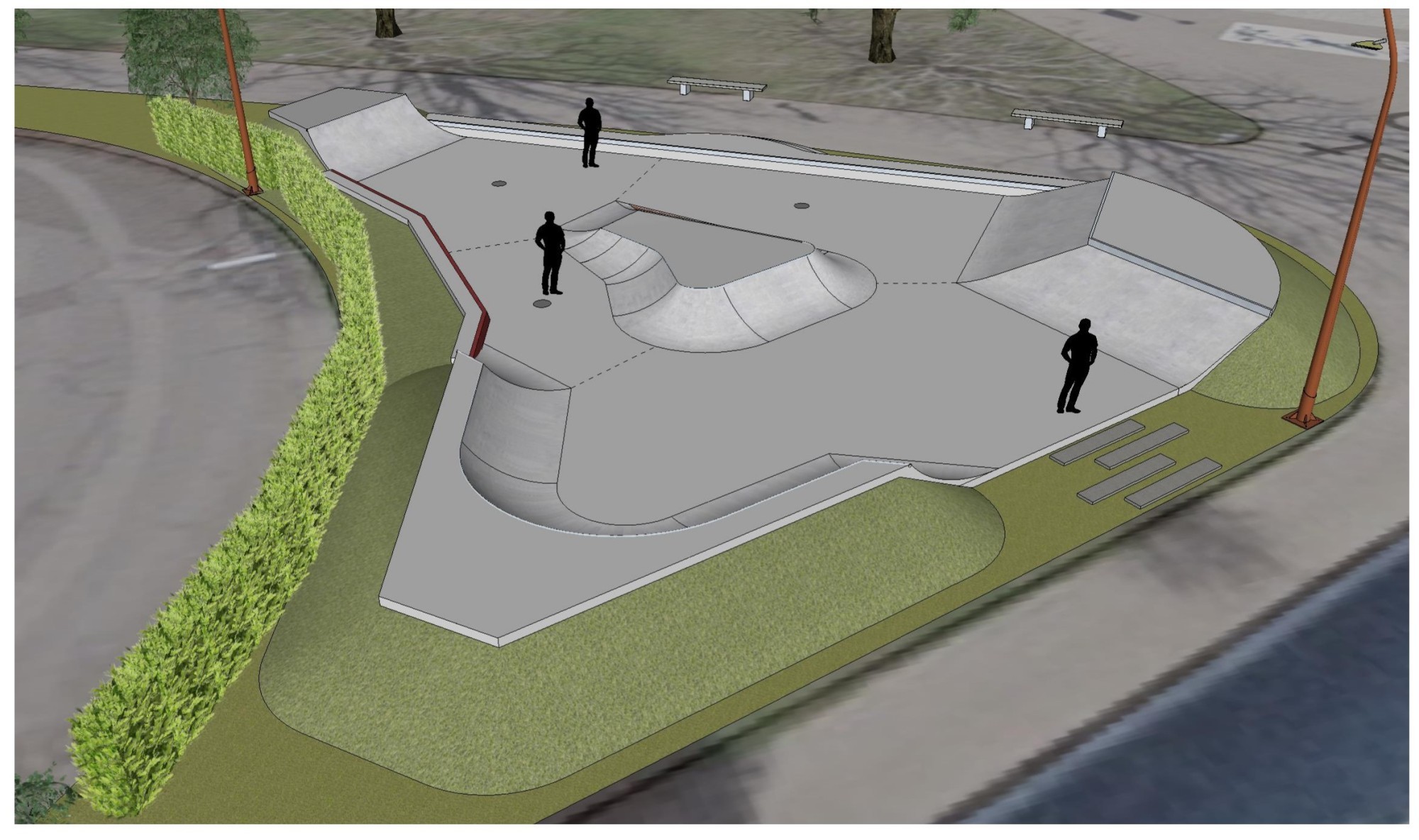 Image de synthèse du futur skatepark de la Ville de Vevey dédié aux amateurs de sports de glisse.
