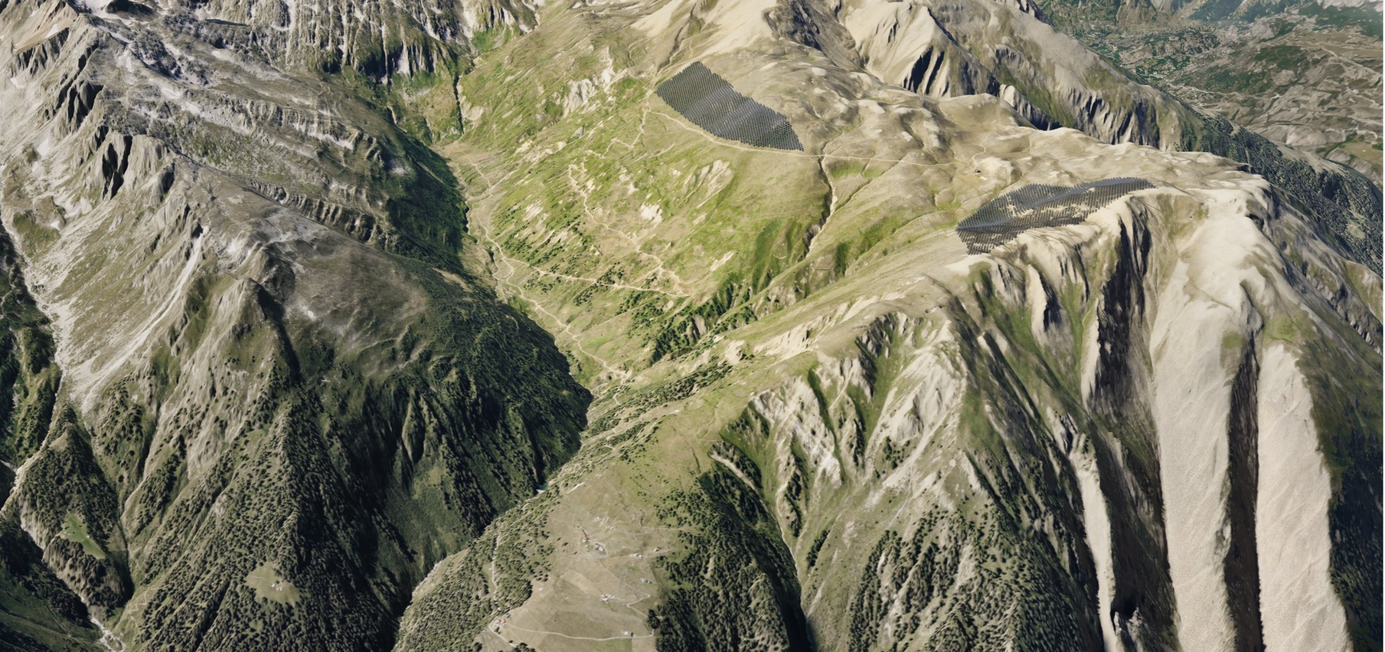 Visualisation du projet redimensionné de Grengiols-Solar en Valais.