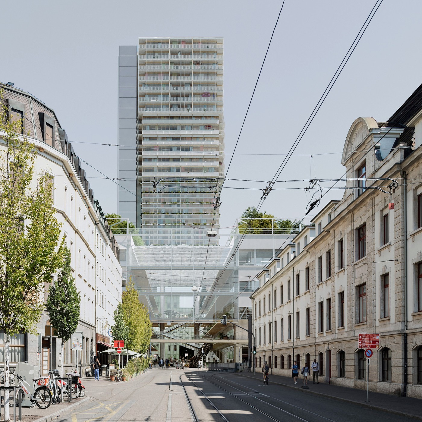 Visualisation du projet «Nauentor» qui doit remplacer l'actuel bâtiment de la Poste à la gare CFF de Bâle.