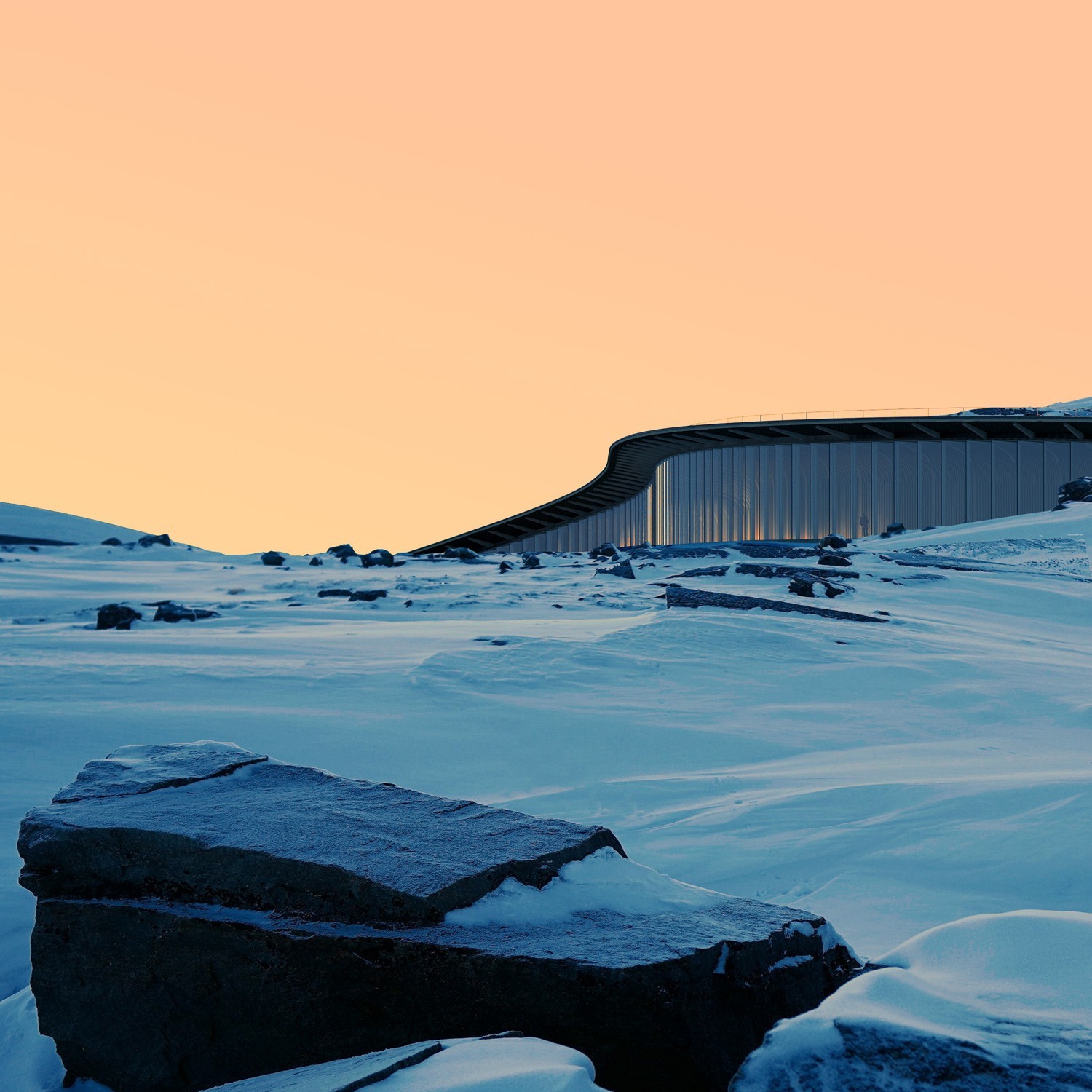 Selon Dorte Mandrup, son projet s'inspire du paysage et du mouvement de la neige et du vent.