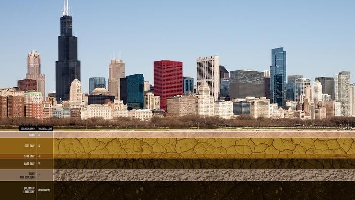 Une représentation schématique du sous-sol surchauffé du quartier Loop de Chicago et de la zone à proximité de la Willis Tower.