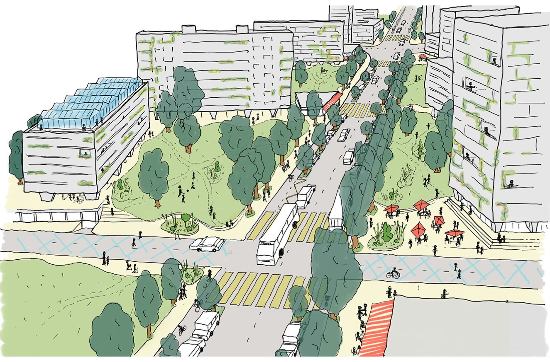 Vision d’avenir: l'autoroute urbaine sera transformée en une route urbaine dans le cadre du projet de réhabilitation du quartier Weidteile à Nidau (BE).