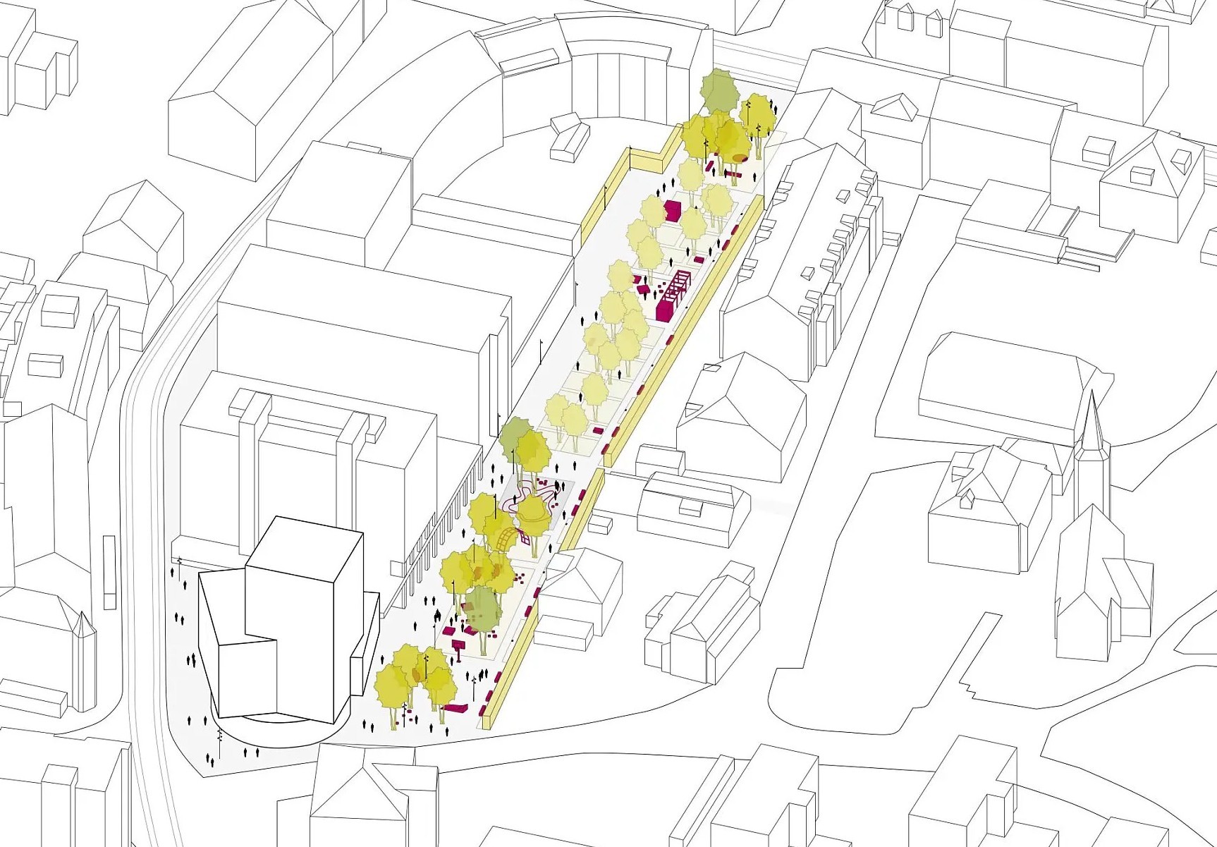 Illustration du projet d'aménagement de la promenade publique du quartier de Mâche à Bienne.