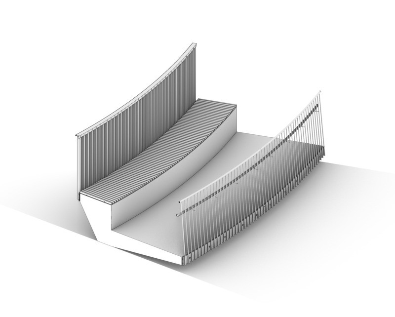 L'anneau est construit en béton mais la balustrade extérieure est constituée de minces poteaux en acier inoxydable.