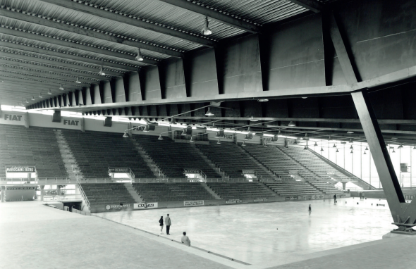 Vue intérieure de la patinoire des Vernets à Genève le  20 janvier 1959.