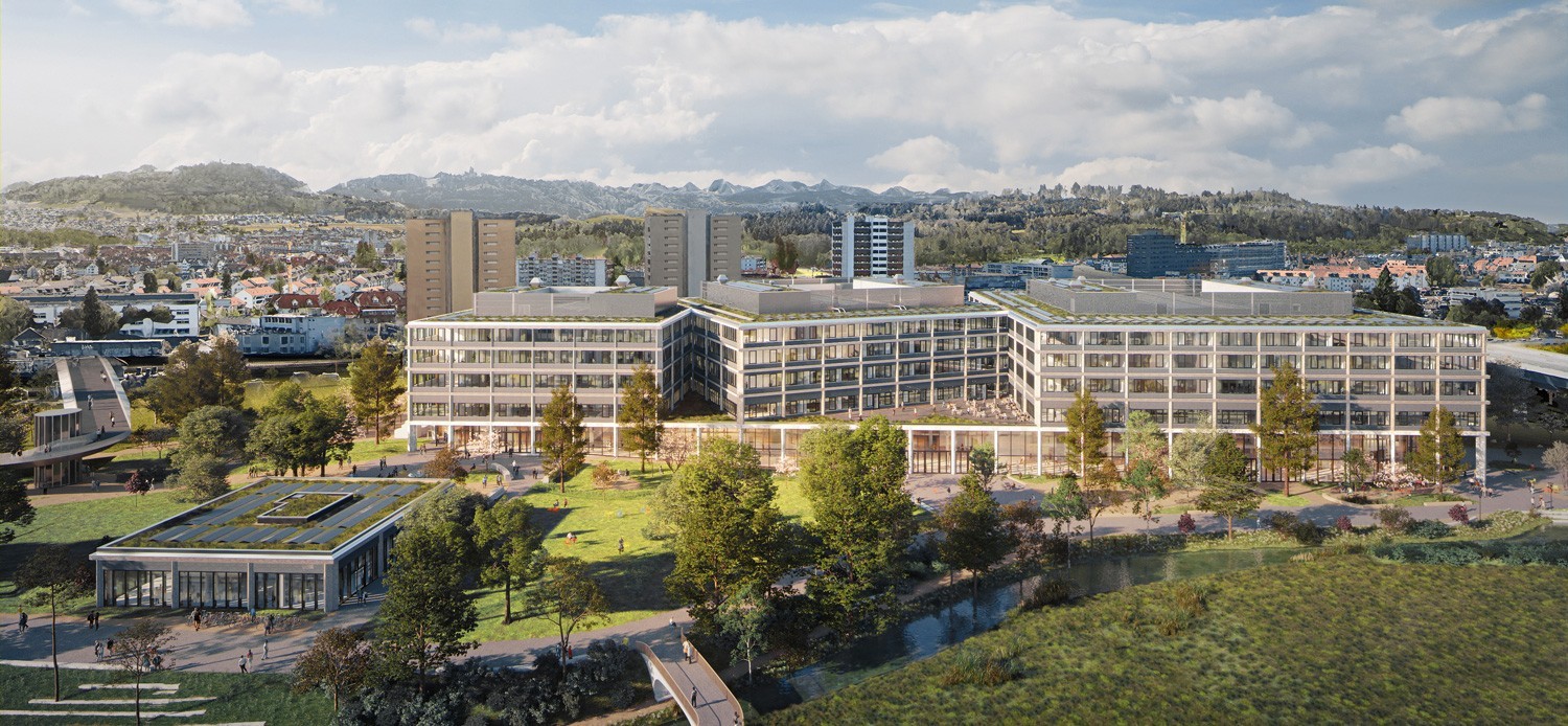 Le campus de Berne se composera de trois bâtiments tournés les uns vers les autres et reliés par un socle commun.