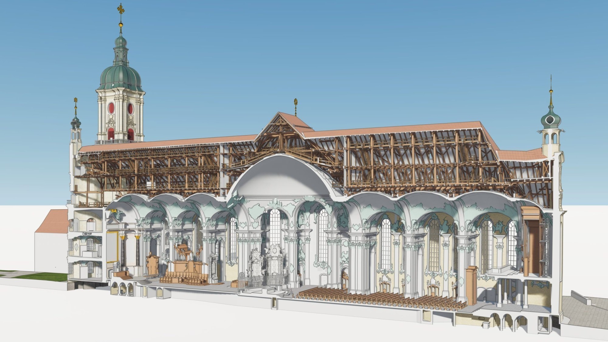 Le relevé de la cathédrale de l’abbaye de Saint-Gall a été achevé grâce à une numérisation 3D précise et détaillée.
