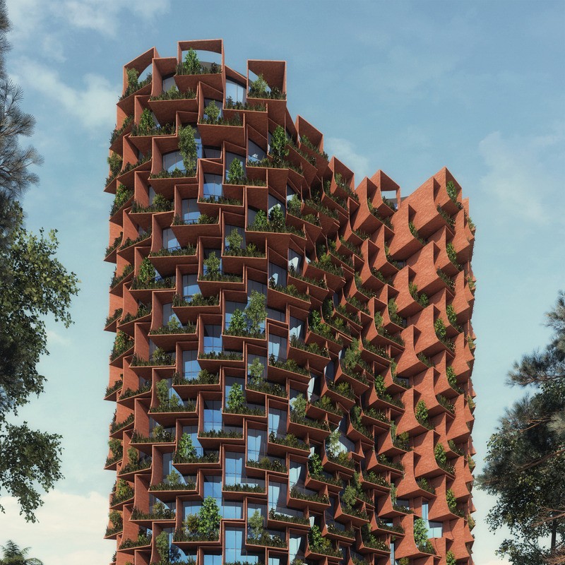 Le design de « The Forest » évoque l’image d’un arbre luxuriant sur la façade du bâtiment, s’inspirant de la richesse des forêts africaines.