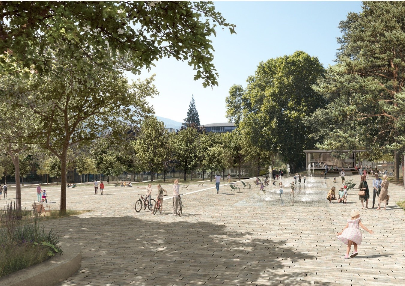 Le centre de la Place de la Planta sera libre et recouvert de pierres naturelles locales.