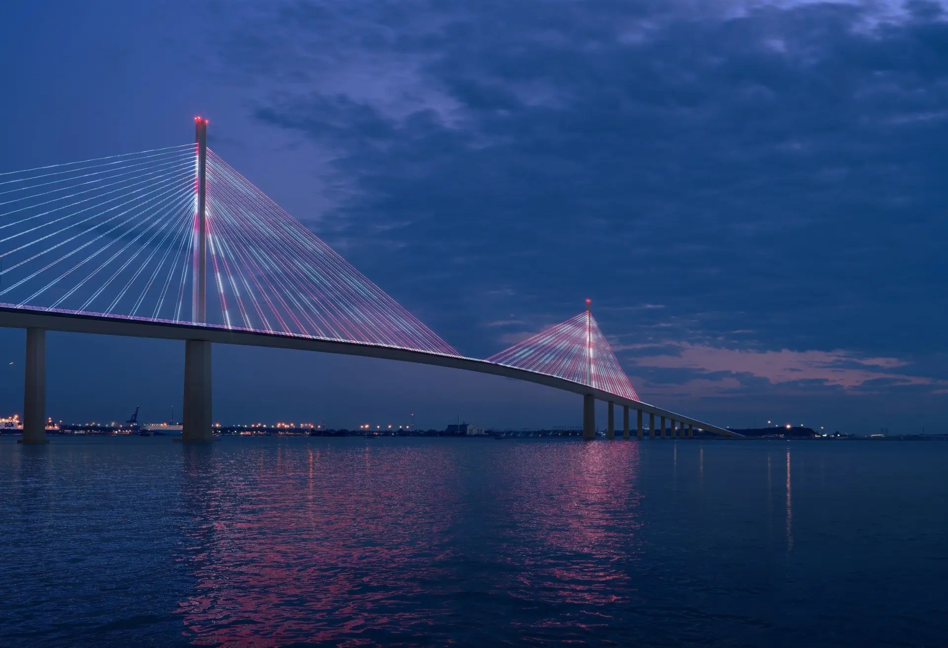 Au lieu d'un pont à poutres en treillis, Carlo Ratti et Michel Virlogeux proposent un pont à haubans.