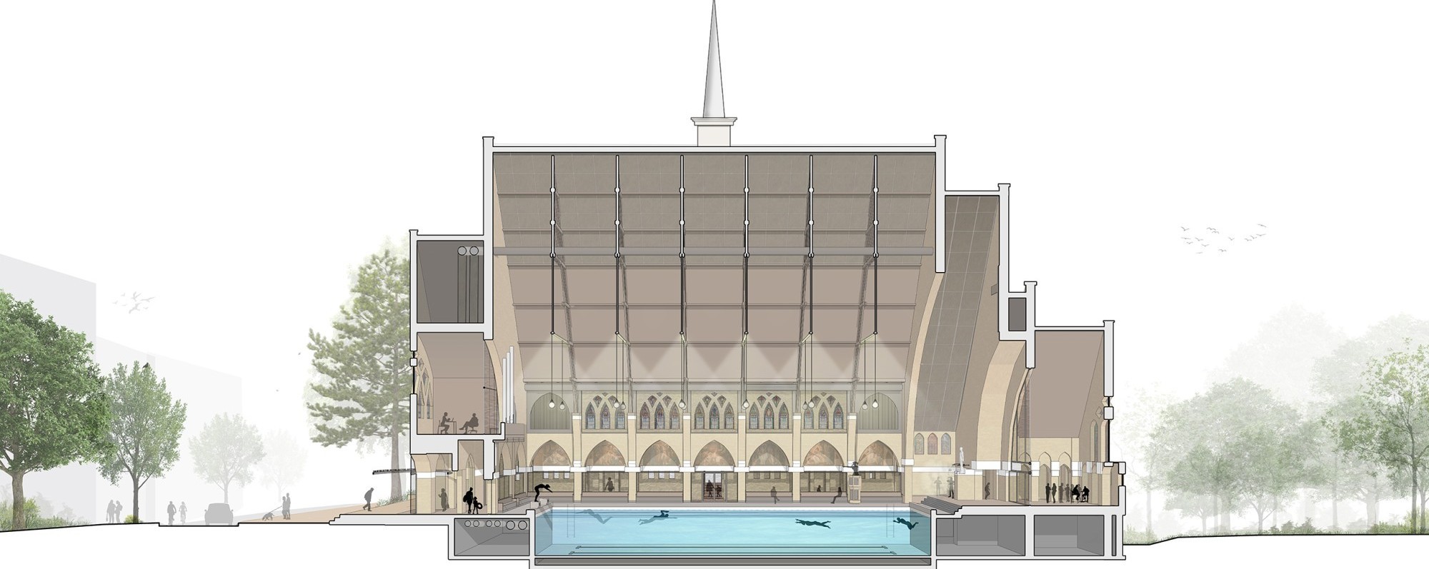 Coupe transversale de l'église.