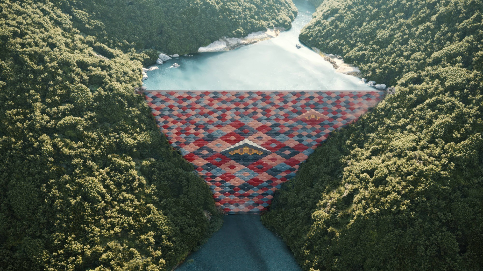 Le barrage du temple Sankosh alliera production d'énergie et spiritualité – un temple bouddhiste est prévu en son centre.