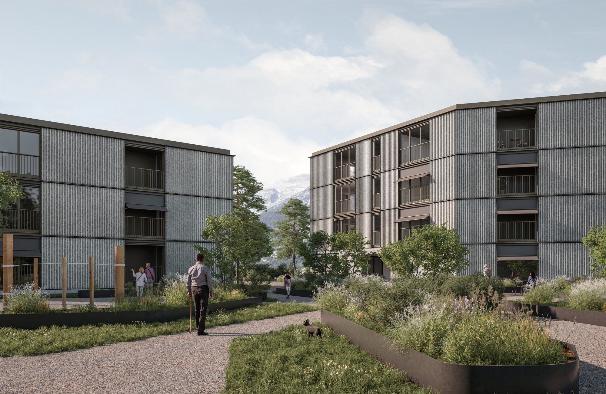 Le bâtiment « Oasis » accueillera 15 appartements avec vue sur les montagnes, ainsi que plusieurs espaces collectifs dédiés au bien-être et à la convivialité.