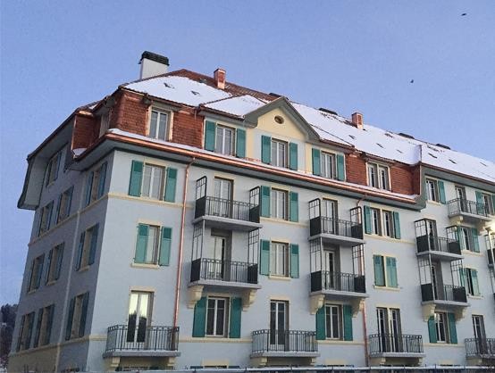 L’immeuble La Renouvelle, construit en 1914, a retrouvé tout son éclat après sa rénovation, rue du Commerce à La Chaux-de-Fonds.