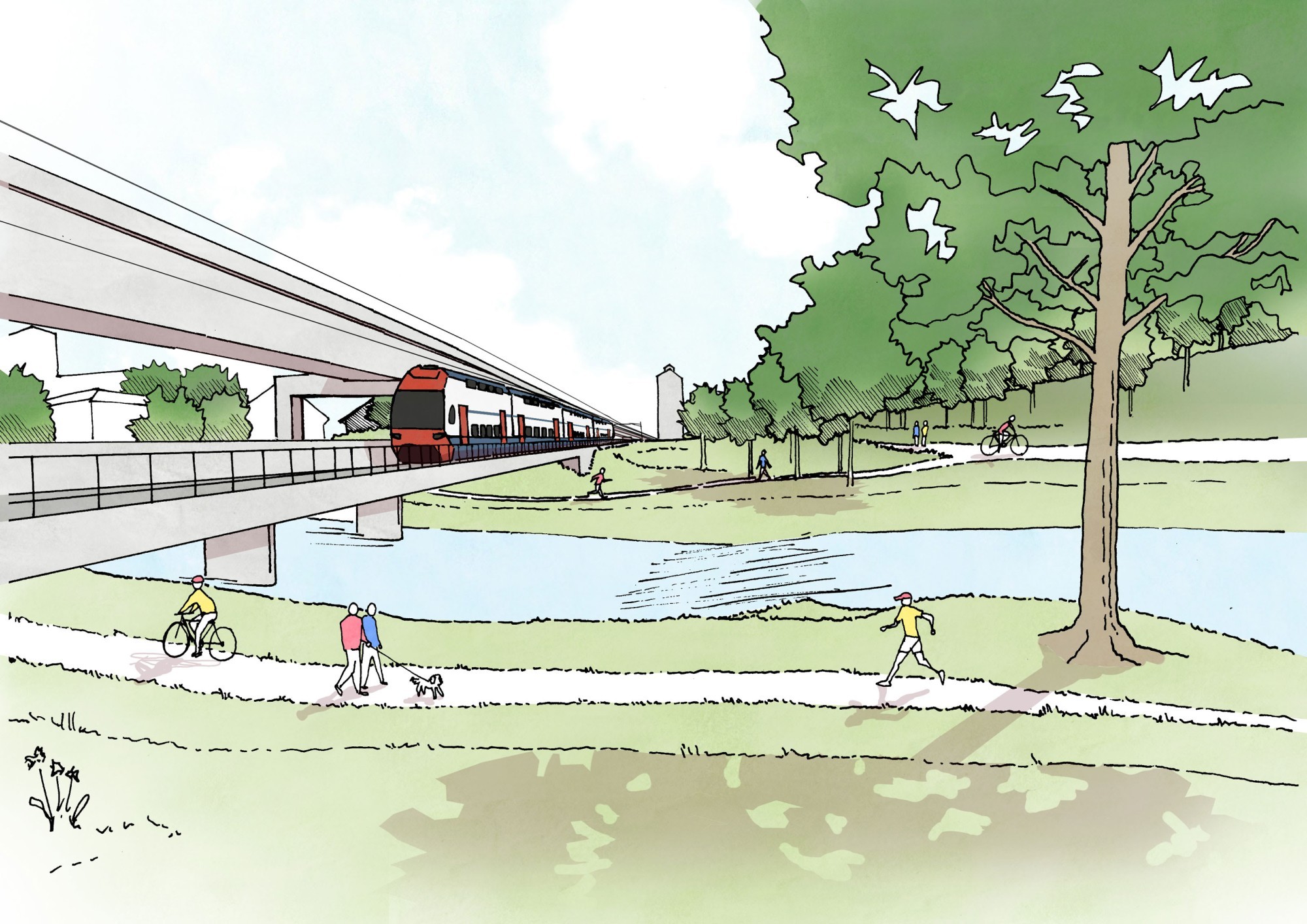 Illustration du pont ferroviaire de Neumühle, tronçon de Winterthour, projet MehrSpur Zürich–Winterthur.