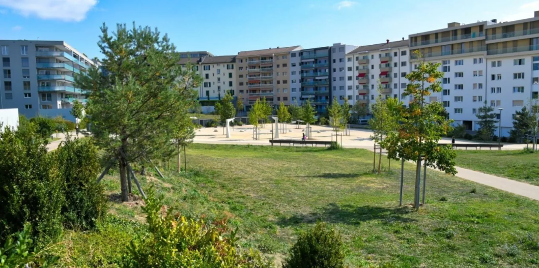 La Ville de Nyon mise sur la végétalisation, l’ombre et la gestion de l’eau pour adapter ce parc très fréquenté. Les cheminements seront adaptés pour améliorer la cohabitation entre piétons et cyclistes.