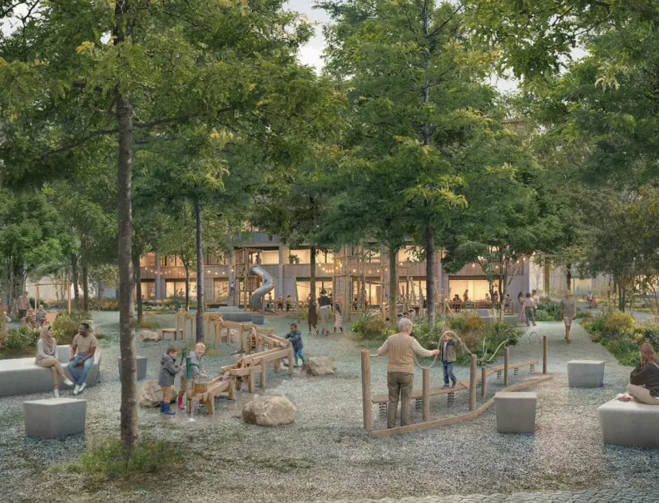 Un espace de jeux aux Jardins de Vidy, proposé par le projet lauréat «  Jardin d’acclimatation  » du bureau In Situ SA à Lausanne.