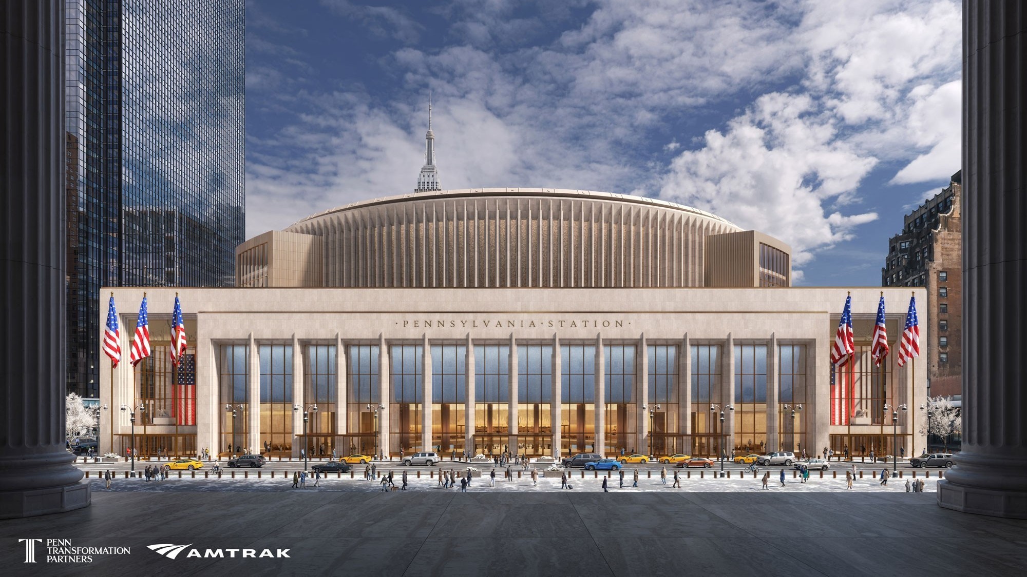 La Penn Station modernisée, présentée dans le projet de transformation, avec ses volumes ouverts et ses espaces entièrement repensés.