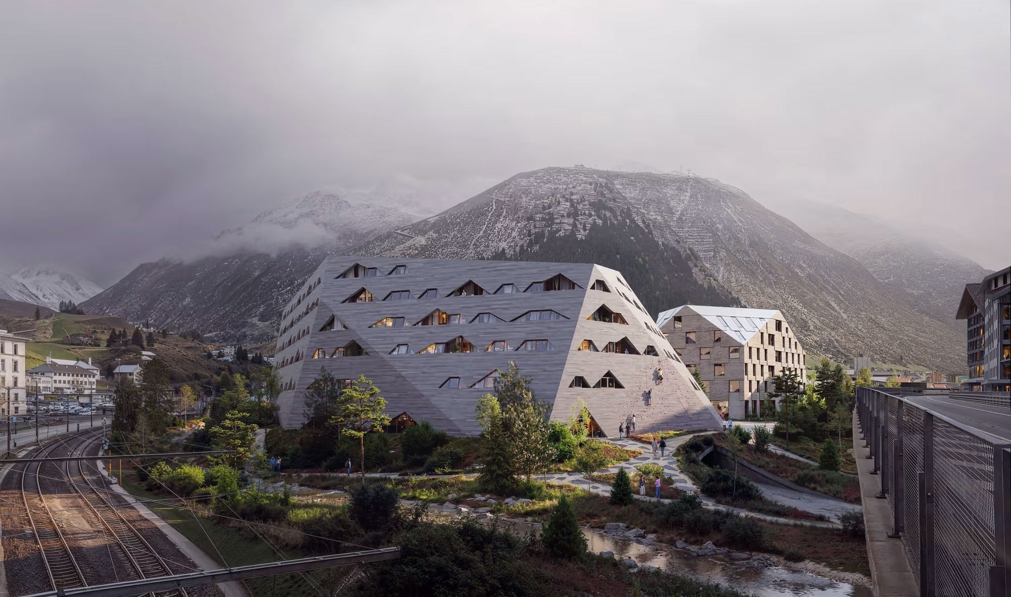 Le centre sportif devrait relier Andermatt Dorf et Andermatt Reus, tant sur le plan géographique que social, grâce à une « place de village sportive ».