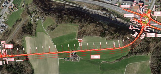 La carte présente le tracé prévu du tunnel Chrummmatt–Flamatt, en mettant en évidence les principaux aménagements destinés à améliorer la mobilité régionale.