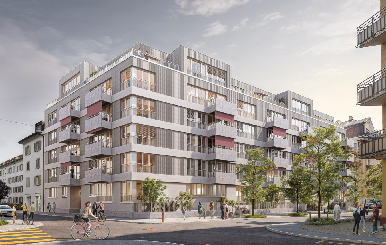 Dans la Zypressenstrasse à Zurich, Implenia transforme un immeuble de bureaux en un immeuble résidentiel de 53 appartements modernes.