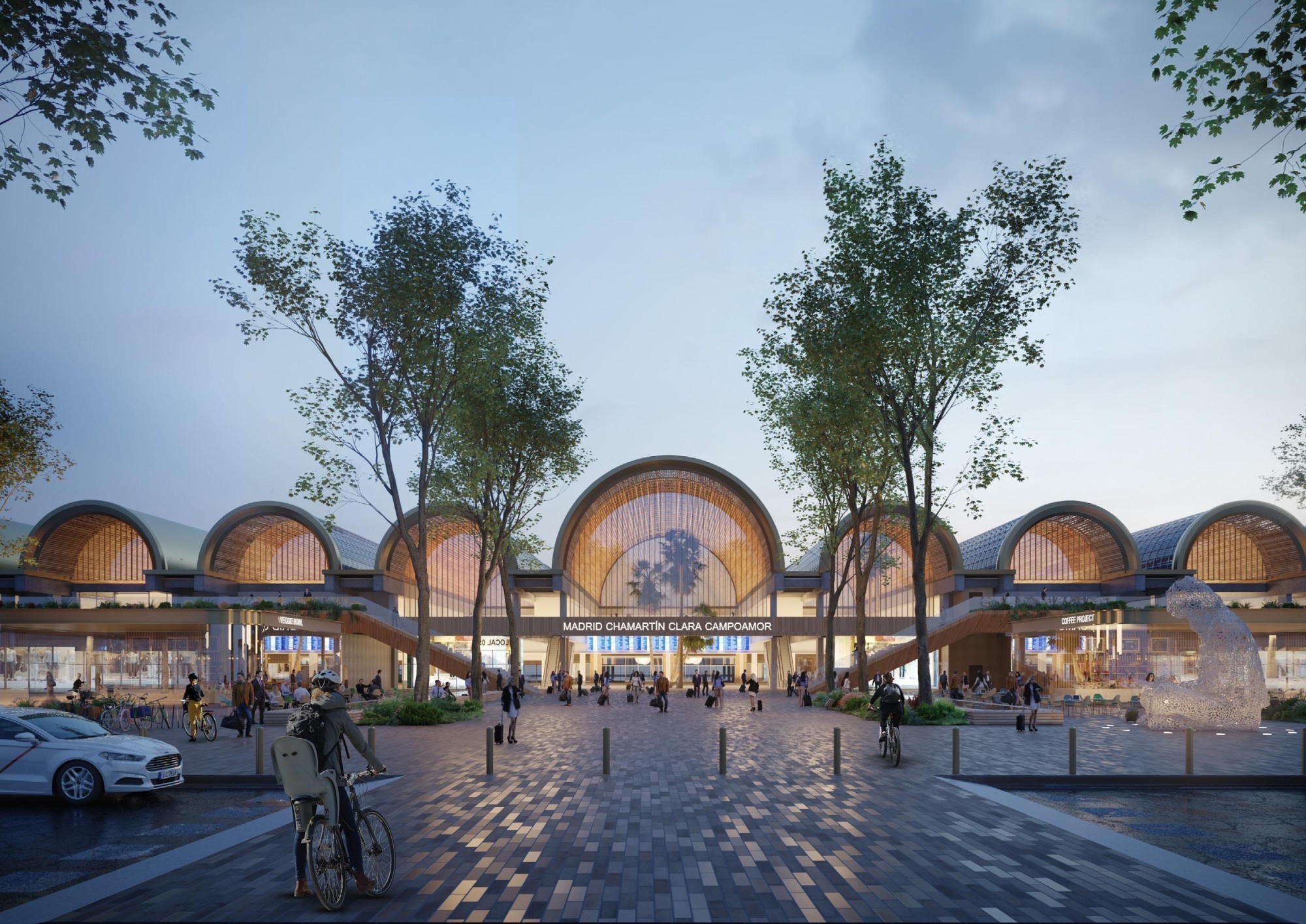 Grâce à une place publique aménagée devant son entrée, la nouvelle gare devrait à l'avenir accueillir un large éventail d'activités commerciales.