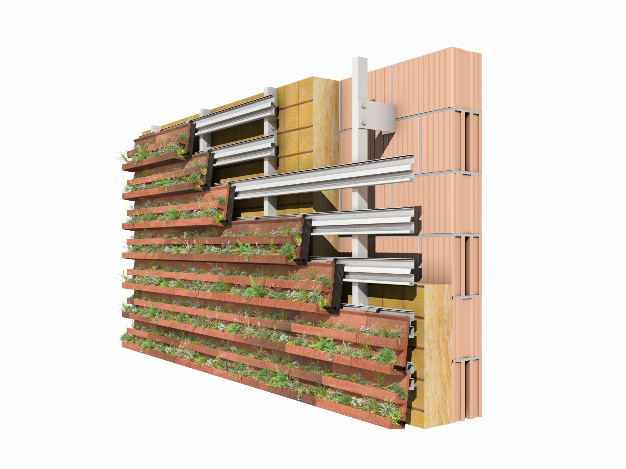 En tant que système de façade suspendue, cette façade peut être facilement combinée avec d'autres systèmes suspendus, tels que des panneaux solaires.