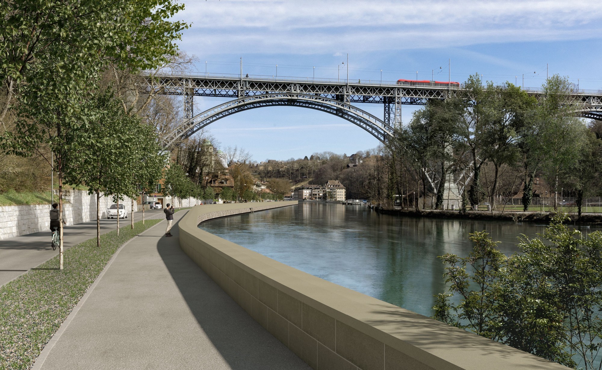 Un nouveau mur de protection des berges en grès est en cours de construction le long de l'Aarstrasse.