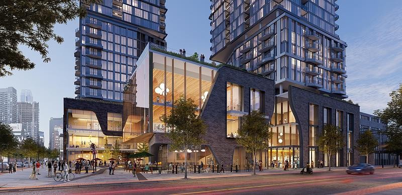 La place publique centrale prolonge la vie de la 17e Avenue et crée un espace de rassemblement destiné aux usages quotidiens comme aux événements communautaires.