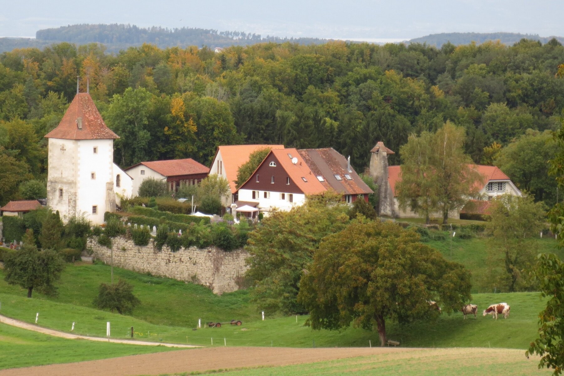 Villarzel, bourg médiéval dominant la vallée de la Broye.