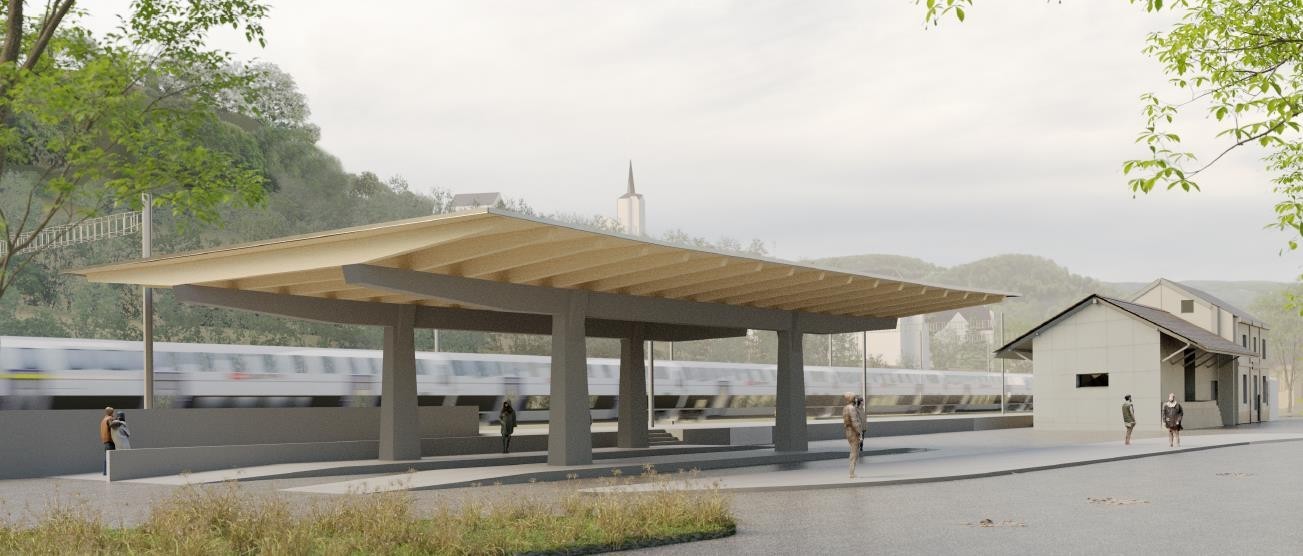 Le futur pôle de bus de Grellingen comprendra deux quais pour les lignes régulières et un troisième destiné aux bus de remplacement ferroviaire.