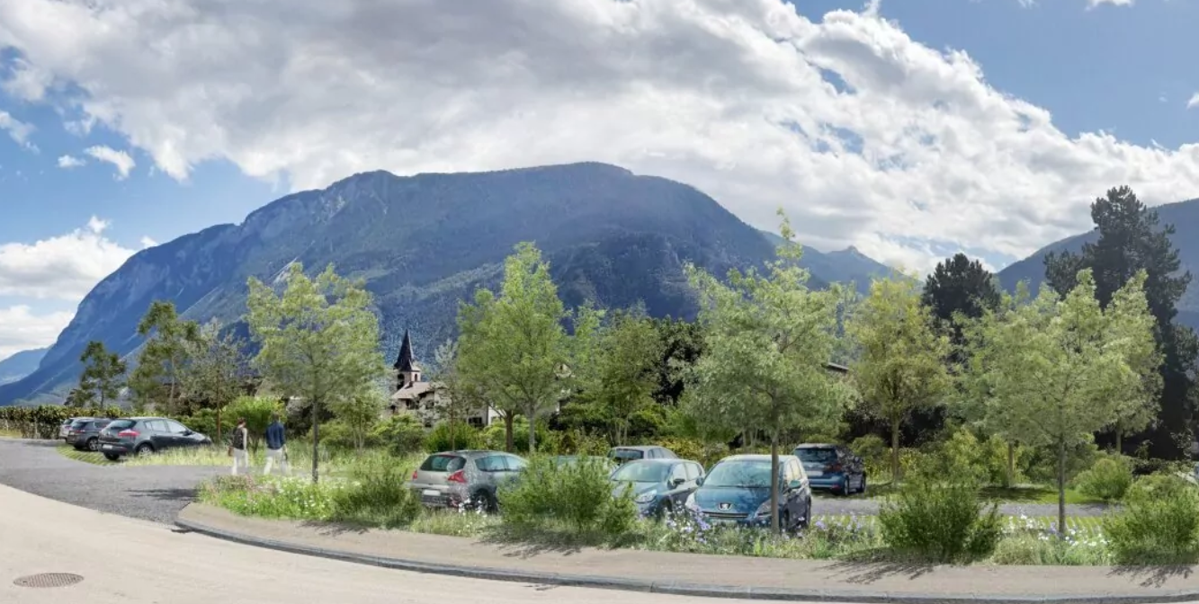 Le futur parking au nord de Muraz sera largement végétalisé avec des arbres et des arbustes afin de favoriser son intégration paysagère.