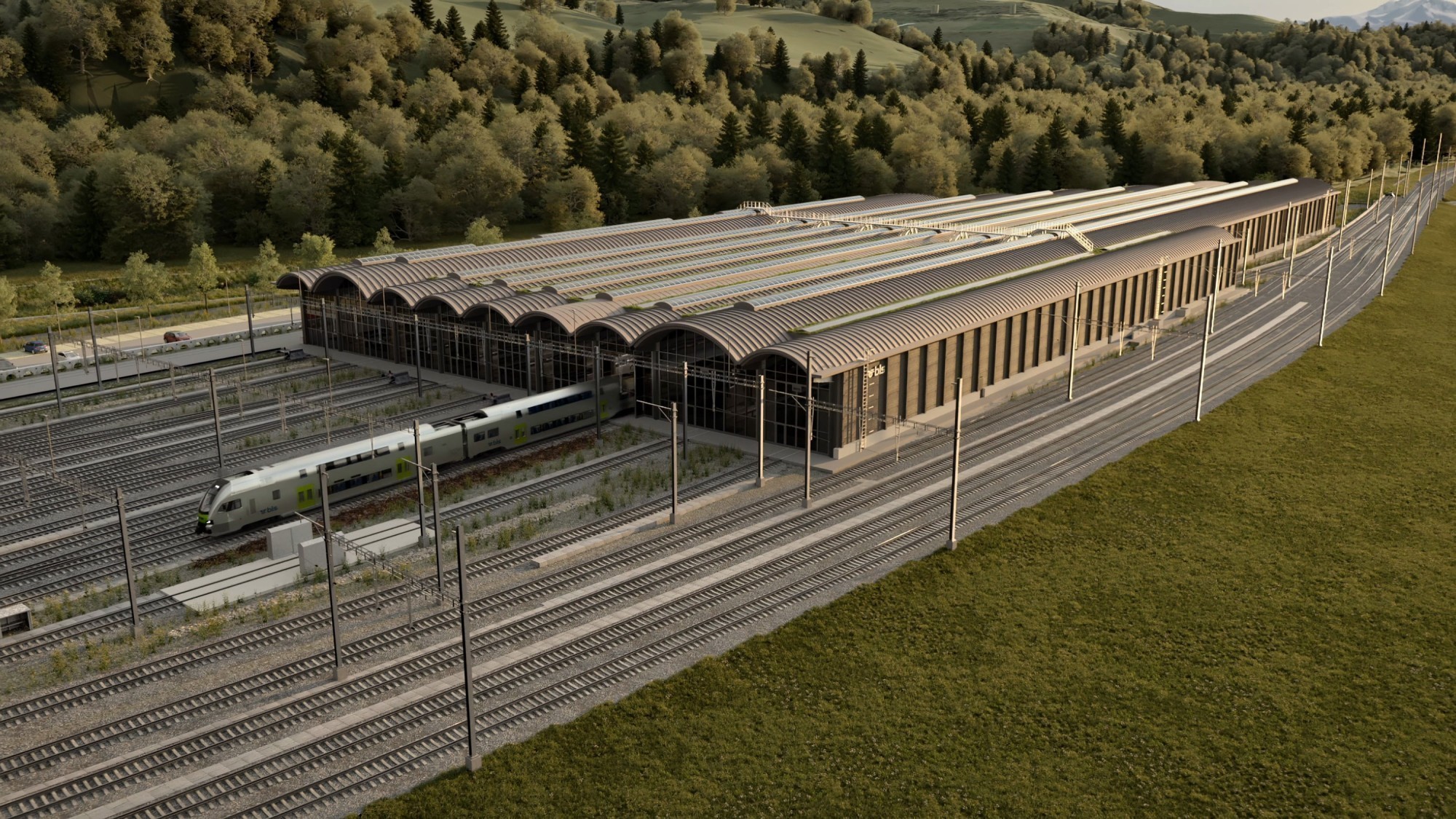 Le futur atelier du BLS à Oberburg, selon le rendu du projet.