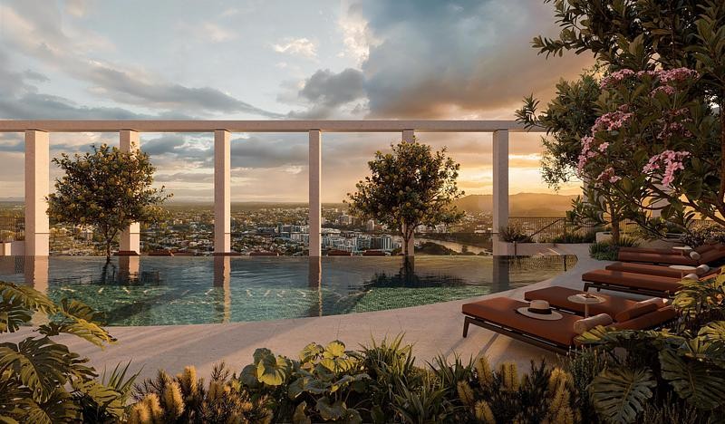 La piscine en forme de croissant, au cœur du Rooftop Club de Sanctuary Residences.