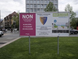 Campagne de votations à Vevey pour ou contre un projet de parking souterrain sur la Place du marché.