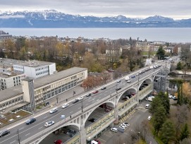 Avec ses 240 m de longueur et ses six arches, le pont Chauderon fait partie du paysage lausannois.