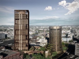 Visualisation: la nouvelle tour de 107 m de haut dépasse nettement la tour ronde actuelle sur le site de la BRI.